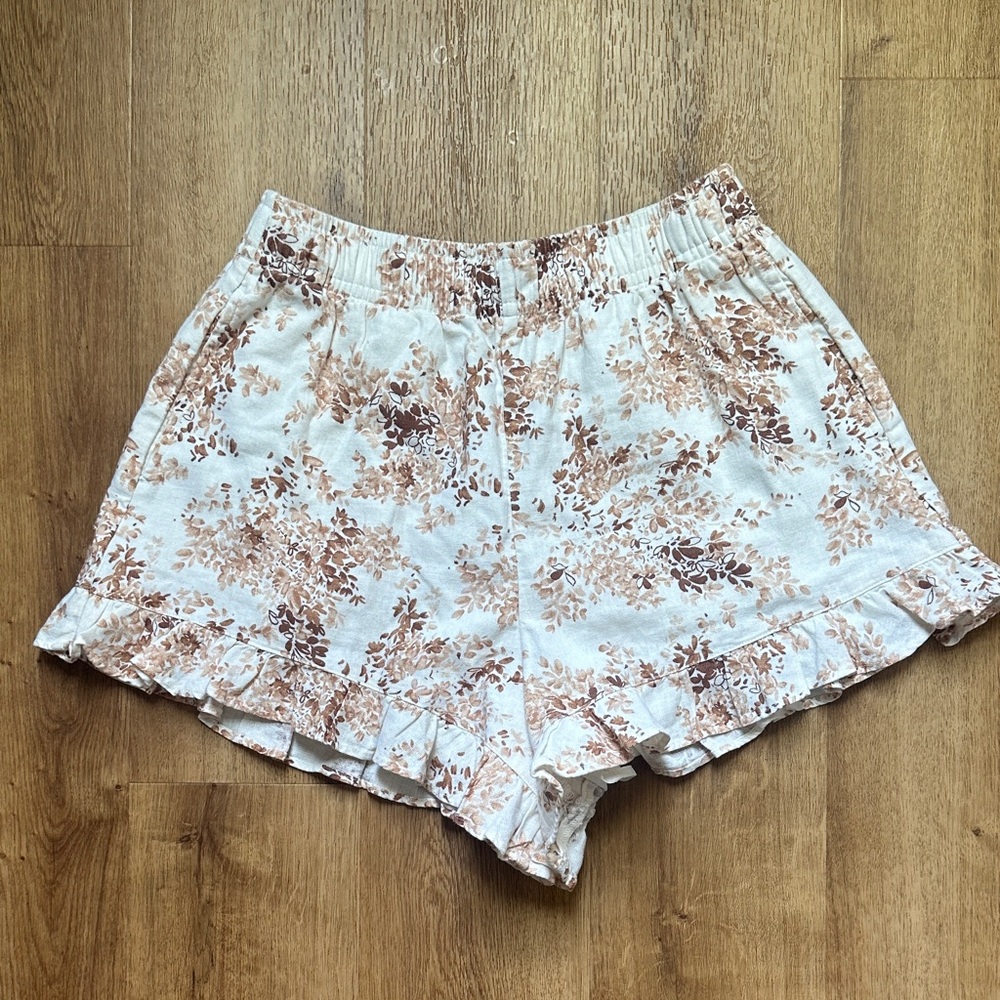 Abercrombie & Fitch Cotton Linen Blend High Waisted Floral Shorts